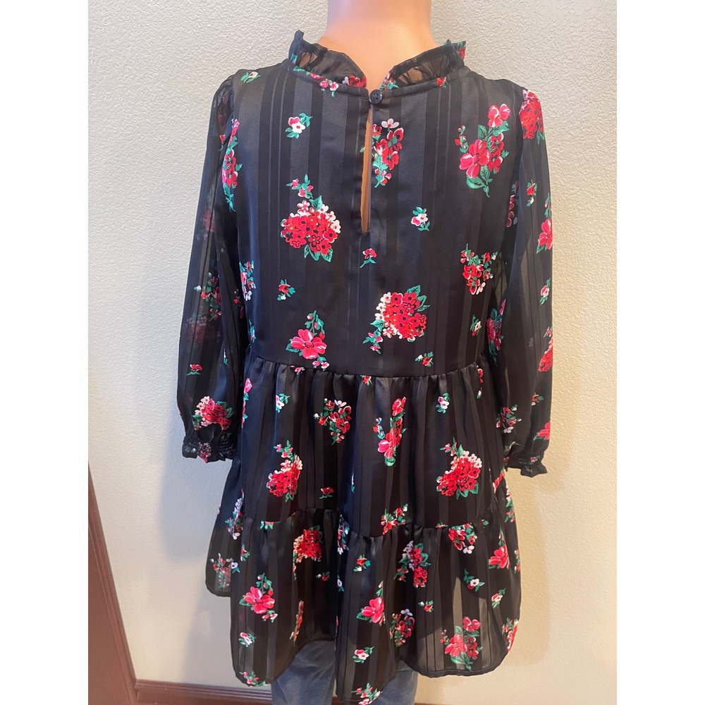 Cat & Jack Toddler kids Girls Floral Black Dress Size 4T Used
